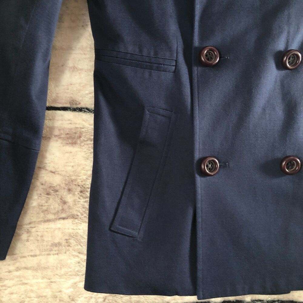 Von Lancelot Trench Coat S Navy Blue Double Breasted Jacket Military Goth Punk - Picture 7 of 16